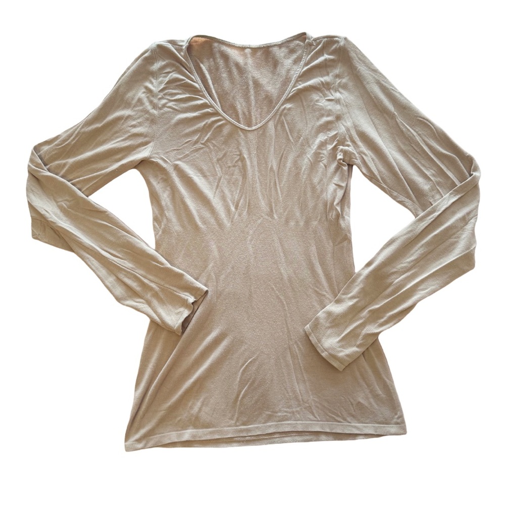 Wacoal Silk Thermal Base Layer Top Beige Nude Long Sleeve Luxury Innerwear M